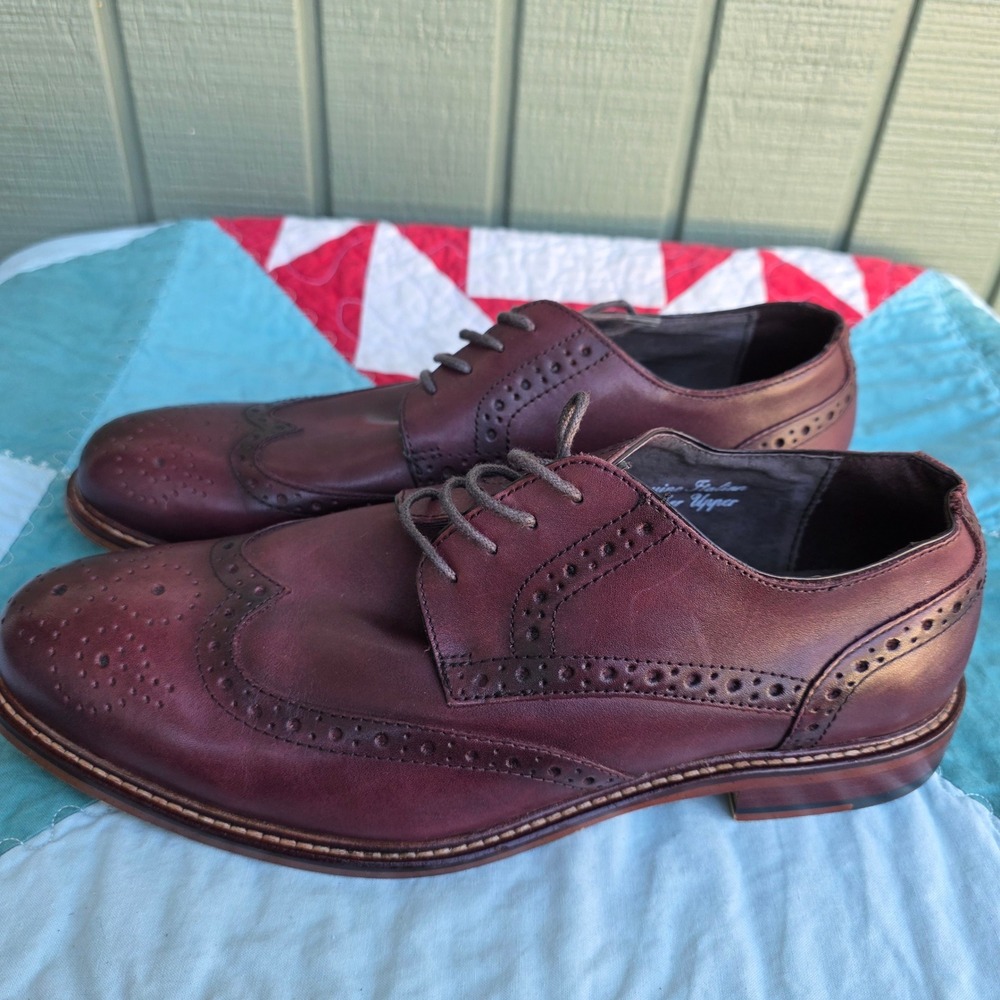 Joseph Abboud Wingtip Oxford Mens 9.5 Burgundy Italian Leather Brogue Shoes